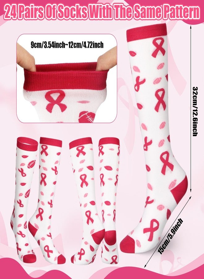 Yearntown 24 Pairs Breast Cancer Awareness Football Socks Pink Ribbon Knee High Compression Socks for Women Men Sport(Pink) - Image 2